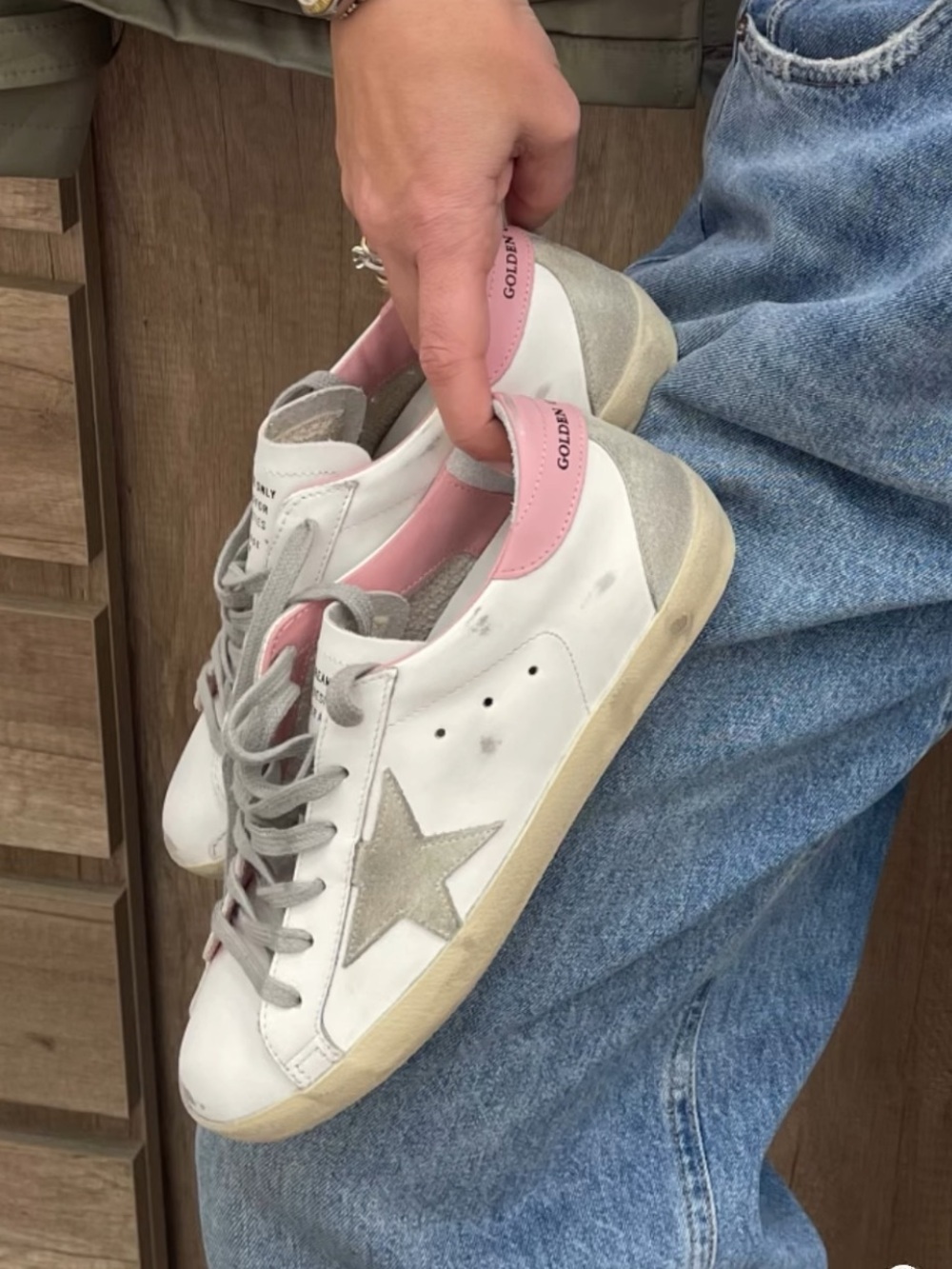 Golden Goose Superstar Sneaker White Leather/Pink Heel/Gray Star sz 39 NIB